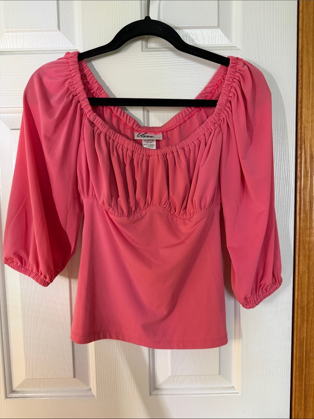 Vixen by Micheline Pitt Coral Pink Peasant Blouse